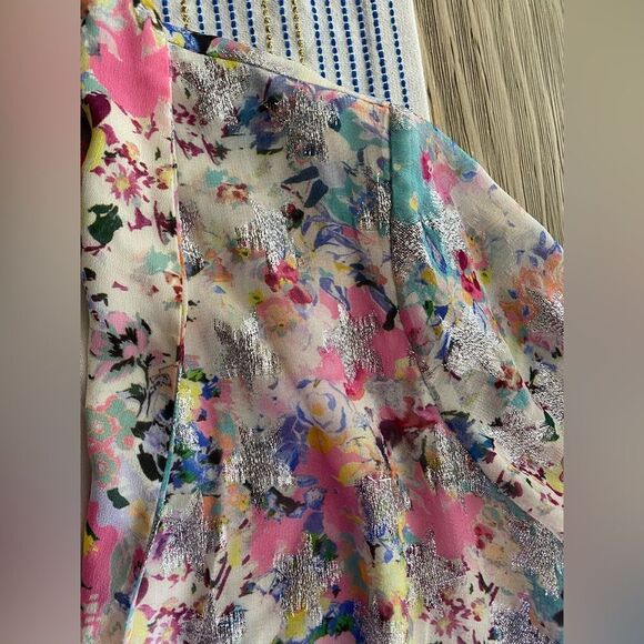 Rococo Sand Floral Leila Metallic Stars Mini Dress Sz XS Wrap Viscose Lined NWT - Picture 15 of 17